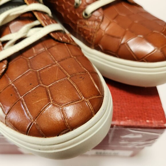 Donald Pliner Prenton BrownEmbossed  Leather Croc Print Sneakers Mens 8 - Picture 2 of 16